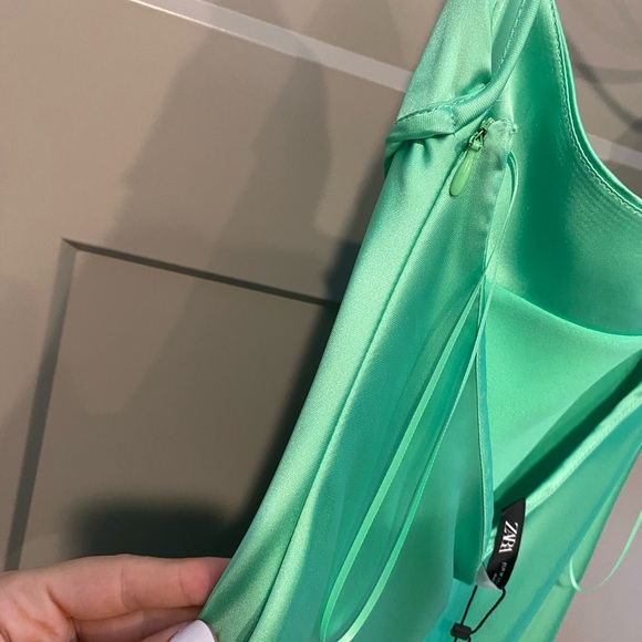 Zara Green Spaghetti Strap Slip Maxi Dress NWT Size M - Picture 4 of 5
